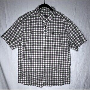 REI Coop Shirt Men Sz M Plum Olive Plaid Vented Button Up Camp Short Sleeve